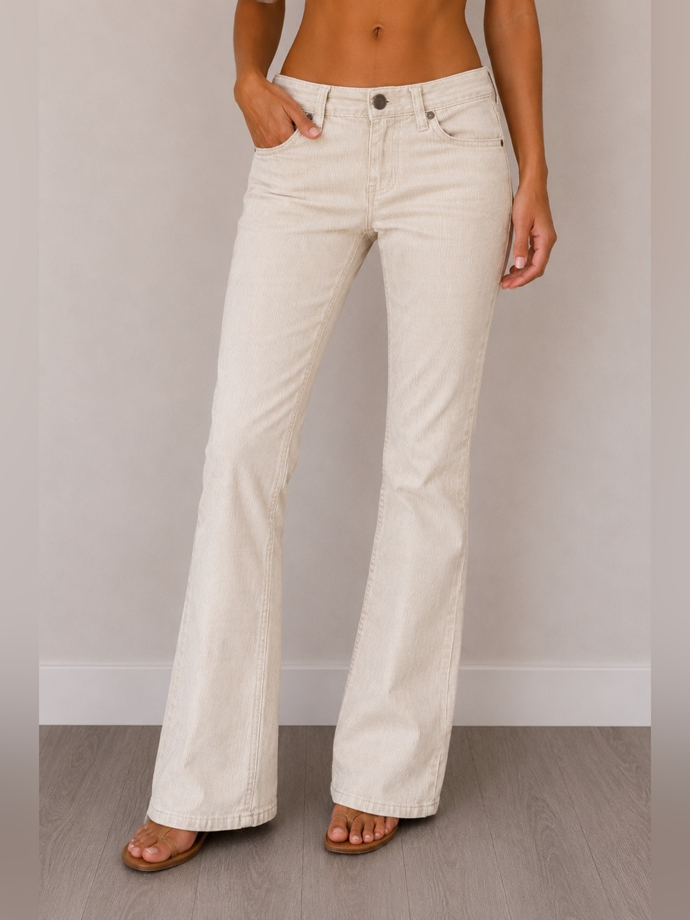 Juicy Couture Y2K Corduroy Pants Cream Ecru Straight Leg Low Rise Size 28